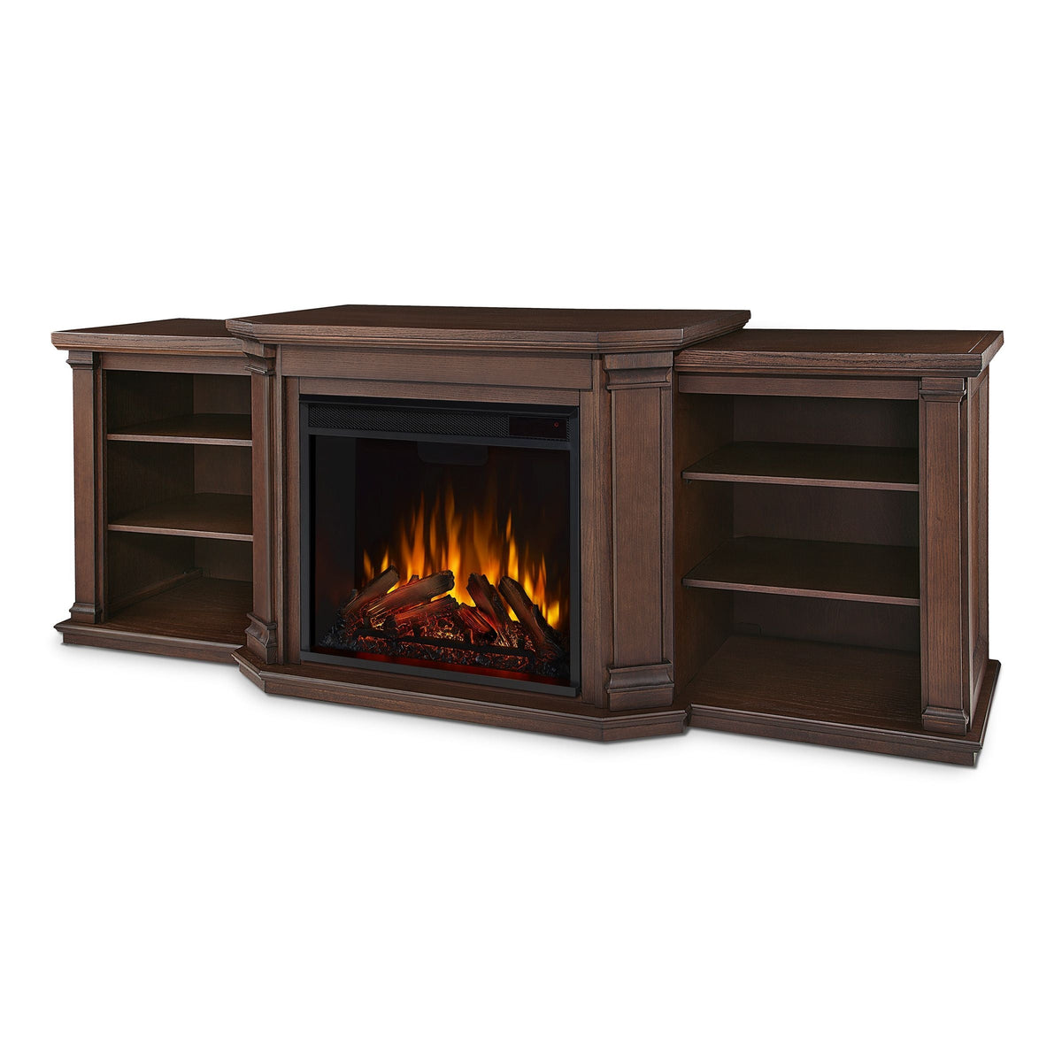 Valmont Media Indoor Electric Fireplace TV Stand, 74-in, 1500W, Includes Remote Control & Firebox, Chestnut Oak