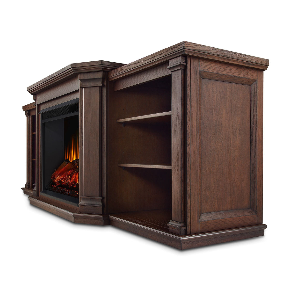 Valmont Media Indoor Electric Fireplace TV Stand, 74-in, 1500W, Includes Remote Control & Firebox, Chestnut Oak