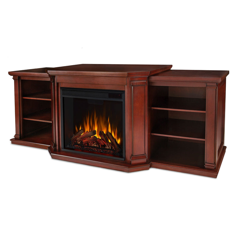 Valmont Media Indoor Electric Fireplace TV Stand, 74-in, 1500W, Includes Remote Control & Firebox, Dark Mahogany A1