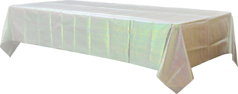 Rectangle Plastic Reusable Table Cover, Opalescent White,54x102-in, for Bachelorette/Bridal Shower/Mother's Day/Baby Shower A9