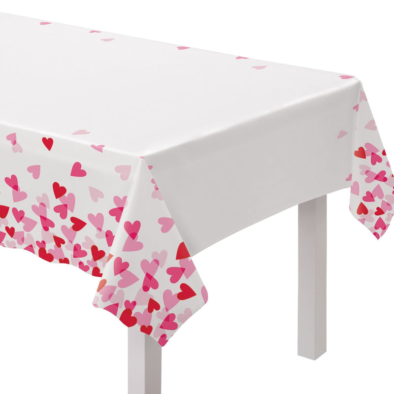 Rectangle Plastic Reusable Table Cover, White/Pink/Red, Heart, 54x84-in, for Valentine's Day/Anniversary/Wedding M4