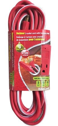 14-ft 7-in 16/3 Outdoor Extension Cord with 3 Grounded Outlets, Red/White/Green M2