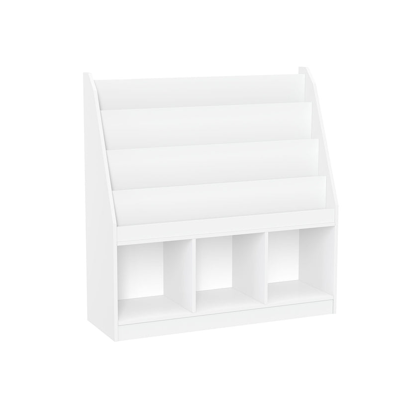 Home Kids' Playroom Bookrack with 3 Toy Organizer Cubbies & 4 Book Shelves, White H5
