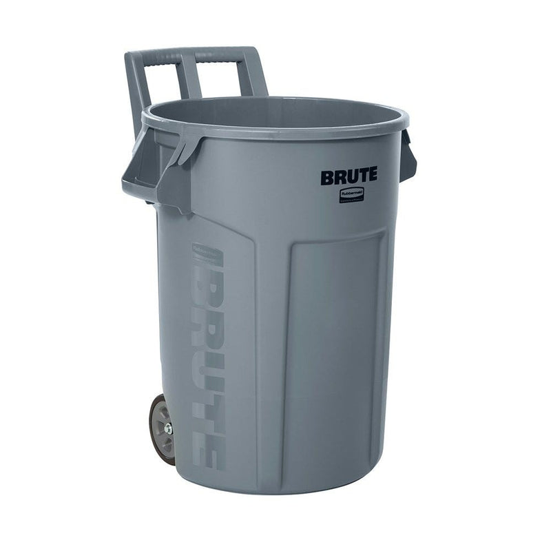 Commercial Wheeled Brute Circular Outdoor Garbage Can, Grey, 121-L M7