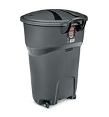 Plastic Circular Wheeled Garbage Can with Handle, Black, 121-L