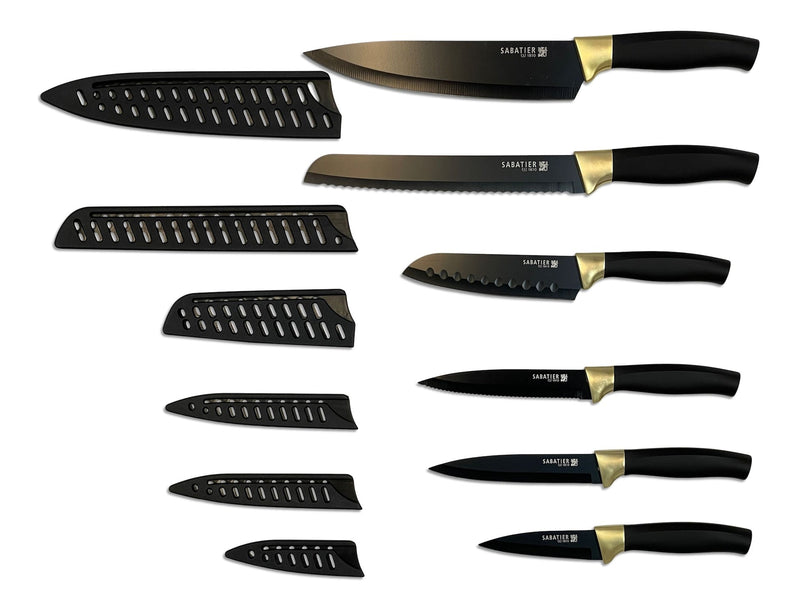 Knife Set with Covers, Black/Gold, 12-pc S2