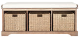 Lonan Wicker Storage Bench, Grey Wash/White, 16.1-in x 47-in x 19.9-in