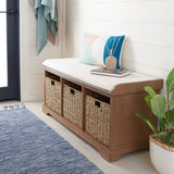 Lonan Wicker Storage Bench, Grey Wash/White, 16.1-in x 47-in x 19.9-in