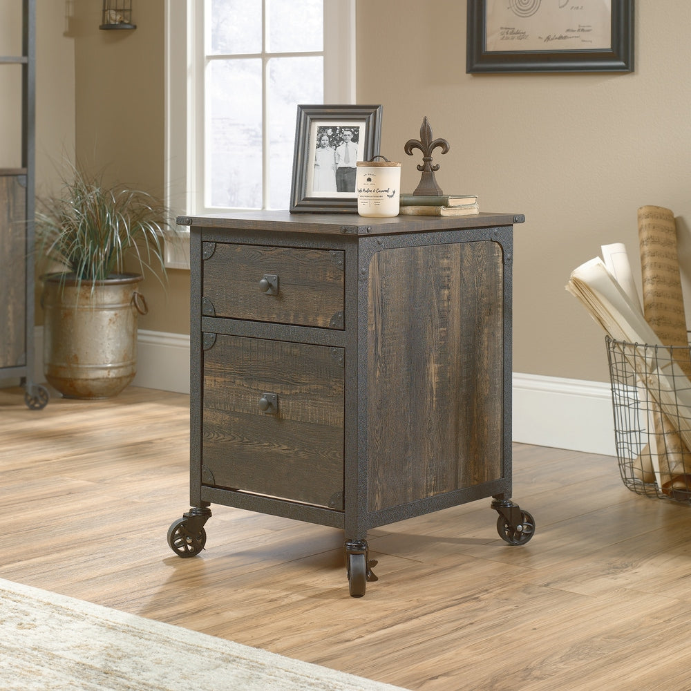 Steel Pedestal River File Cabinet with Drawers, Carbon Oak