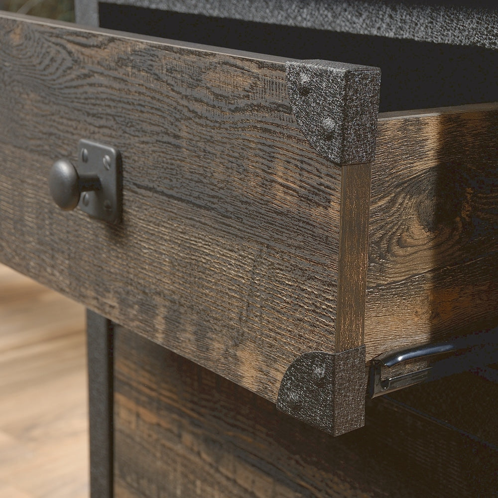 Steel Pedestal River File Cabinet with Drawers, Carbon Oak