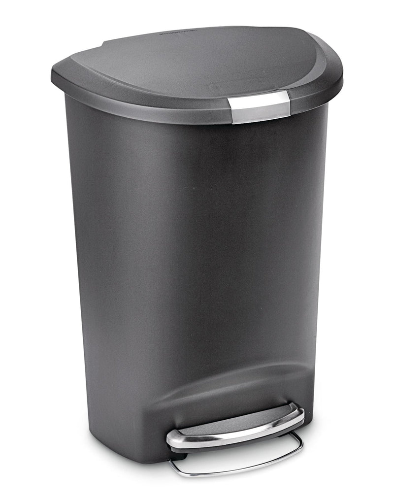 Plastic D-Shaped Step Garbage Can, Black, 50-L Z1