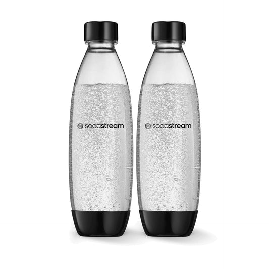 Slim Carbonating Bottle, Dishwasher Safe, BPA-Free, Black, 1-L, 2-pk
