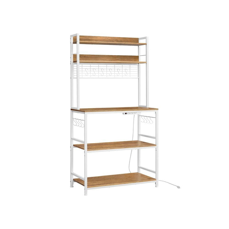 Home 5-Shelf Rustic Walnut Baker's Rack with 4 AC Outlets B1