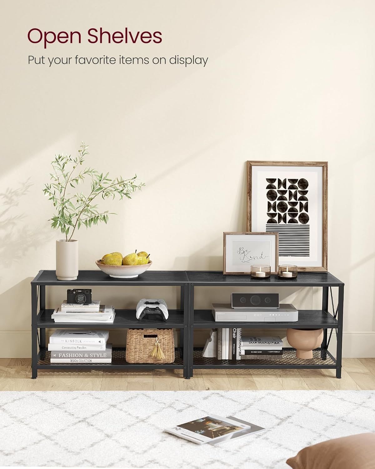 Home 70-in 3-Tier Industrial Black TV Stand