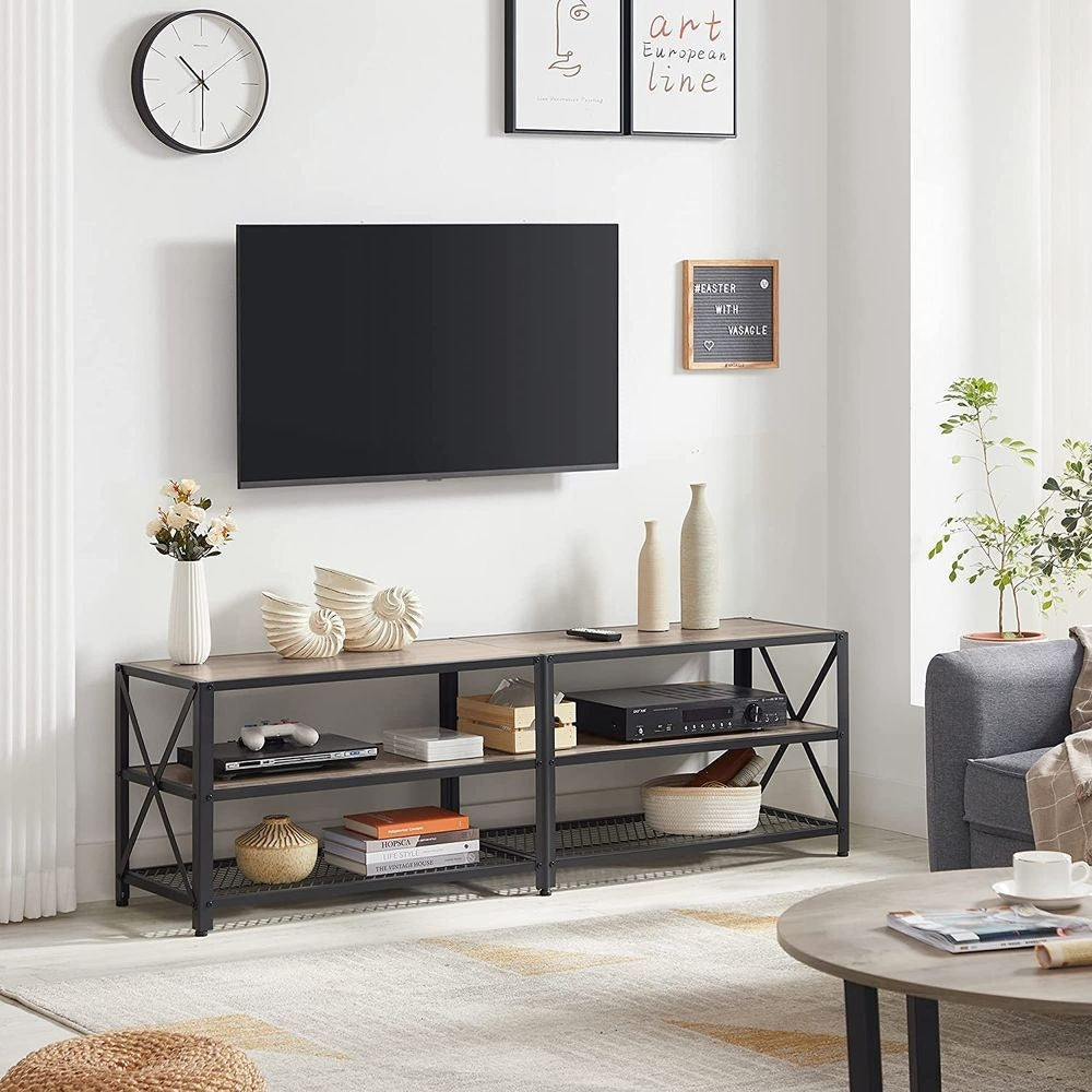 Home 70-in 3-Tier Industrial Greige/Black TV Stand