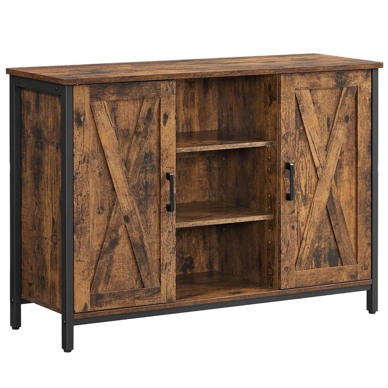 Home Rustic Brown Buffet Cabinet with Barn Doors S1