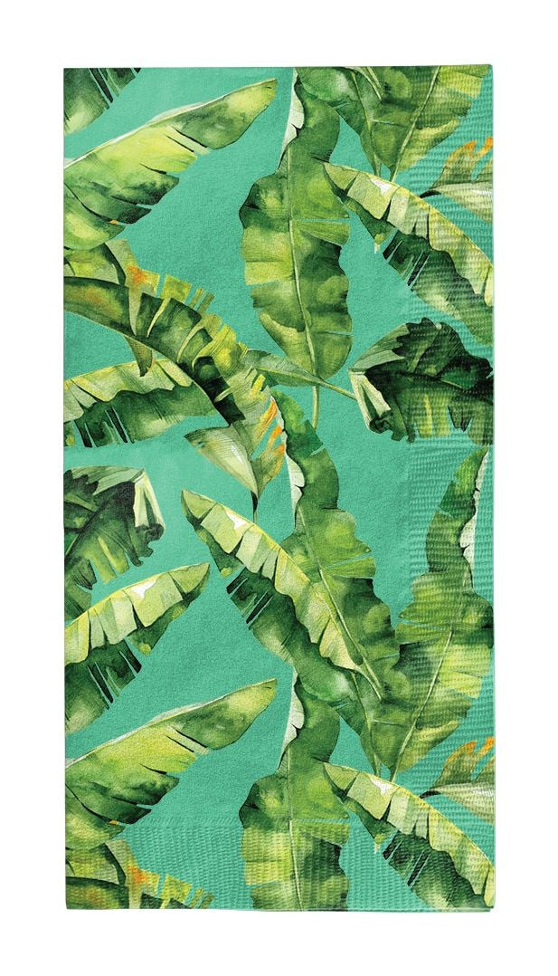 Palm Spring Rectangle Paper Disposable Guest Towel Napkins, Green, 8-in, 20-pk, 3-ply, for Summer Party