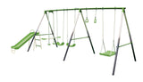 Outdoor 7-Station Metal Swing Set Combo with 2 Swings, Trapeze & More, Ages 3+