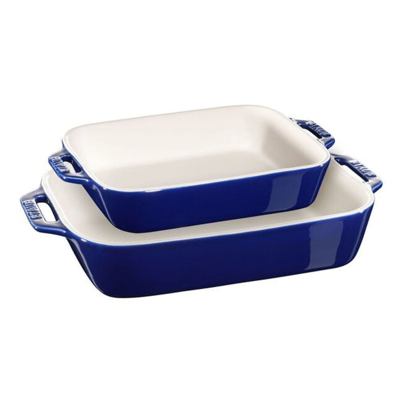 Nestable Dark Blue Non-Stick Ceramic Rectangular Baking Dish Set, 2-pc M7