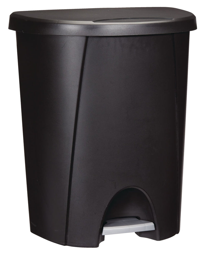 Plastic D-Shaped Step Garbage Can, Black, 25-L H3
