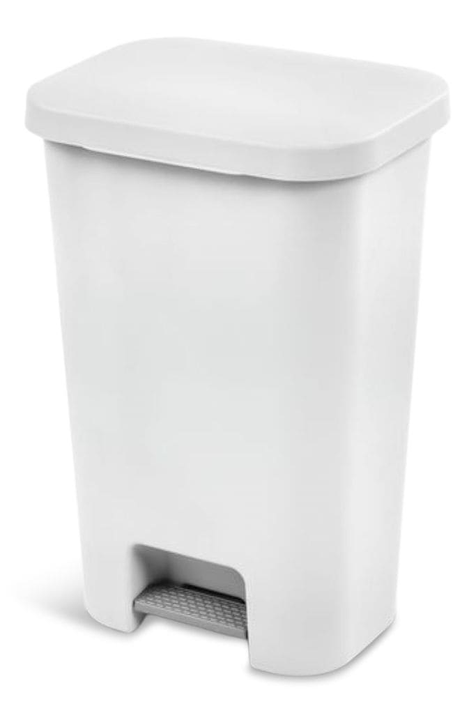 Plastic Rectangular Step Garbage Can, White, 45-L K8