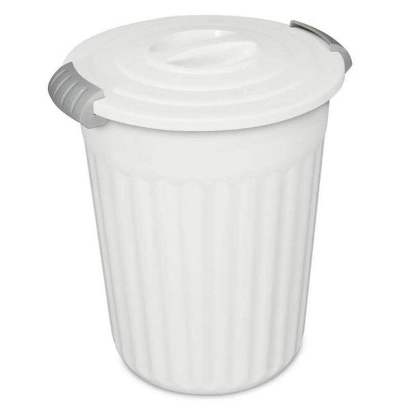 Plastic Round Latching Utility Garbage Can, White, 23-L X8