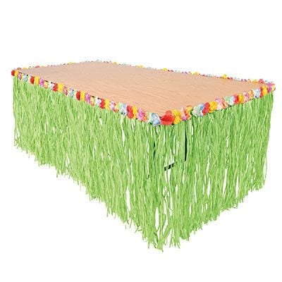 Summer Green Grass Hawaiian Table Skirt, 9-ft N3
