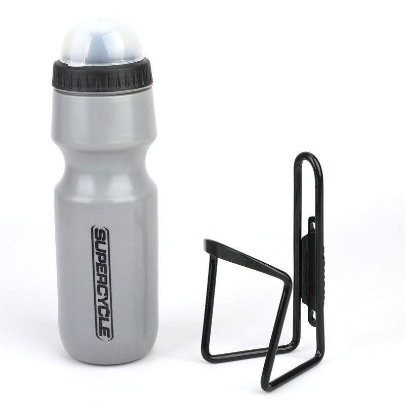 Wide Mouth Self-Sealing Bike Water Bottle withCage/Holder, BPA Free, Silver, 21-oz Q8