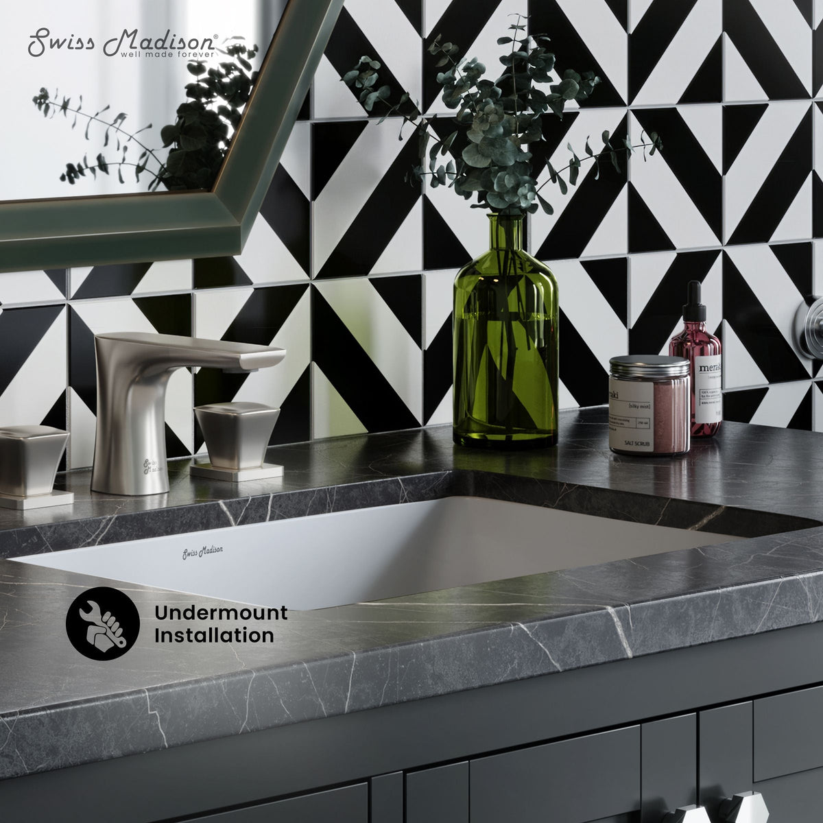 Plaisir Rectangular Undermount Bathroom Sink, 21-in