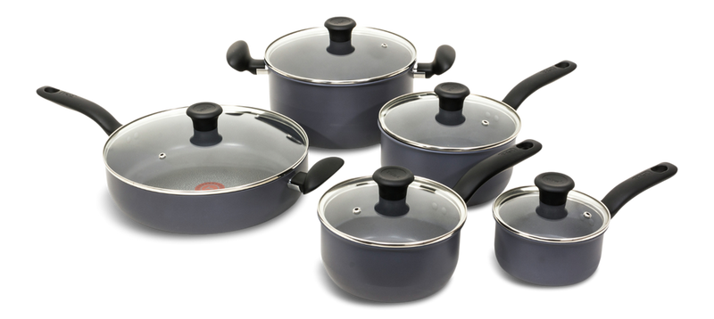 Hard Titanium Cookware Set, Non-stick, Dishwasher & Oven Safe, Grey, 10-pc E5