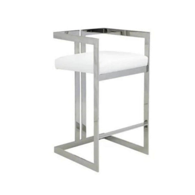 White Cushioned Harvey Stool with Silver Frame B3