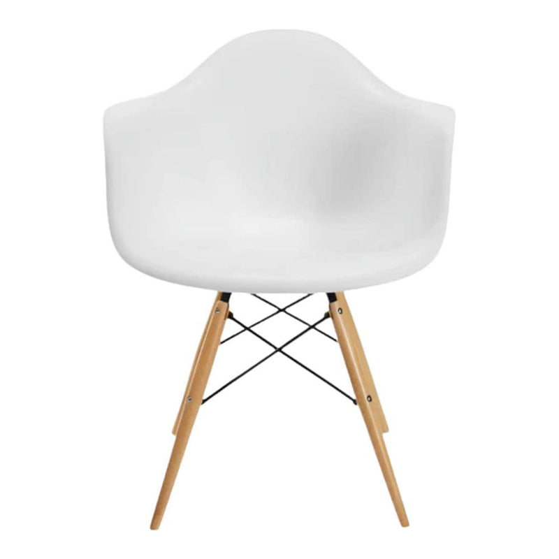 White Plastic Bucket Armchair with Wood Legs M1