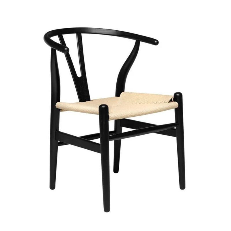 Wishbone Wood Dining Chair with Woven Seat, Black S8