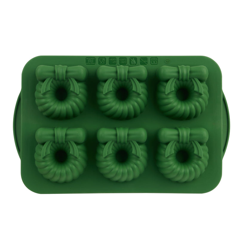 Green Steel/Silicone Wreath Cake Pan, 6-pk E2
