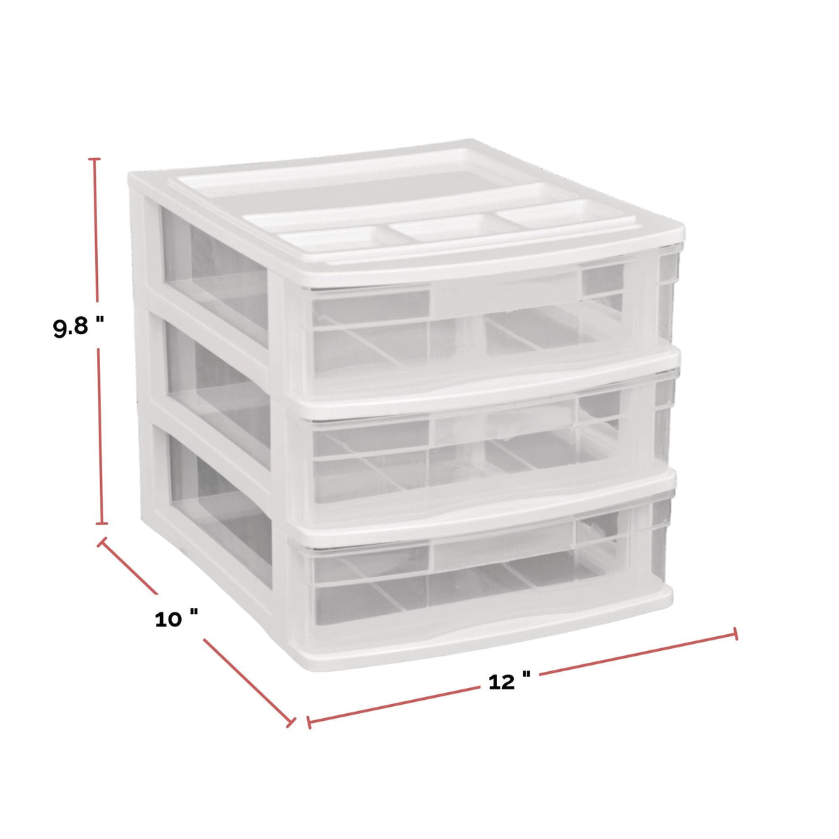 Desk Clear White Frame 3-Drawer Storage Tower, 10-in