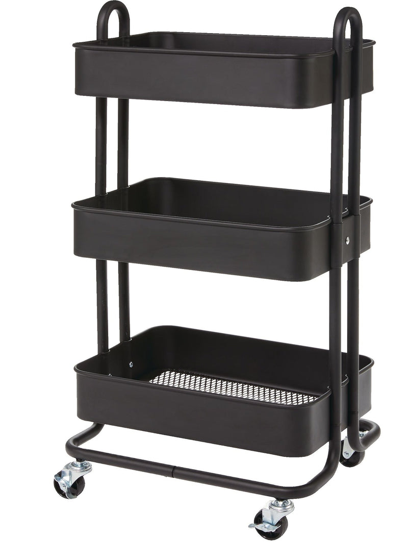 Momentum Steel 3-Tier Utility Cart with 4 Wheels Black X7