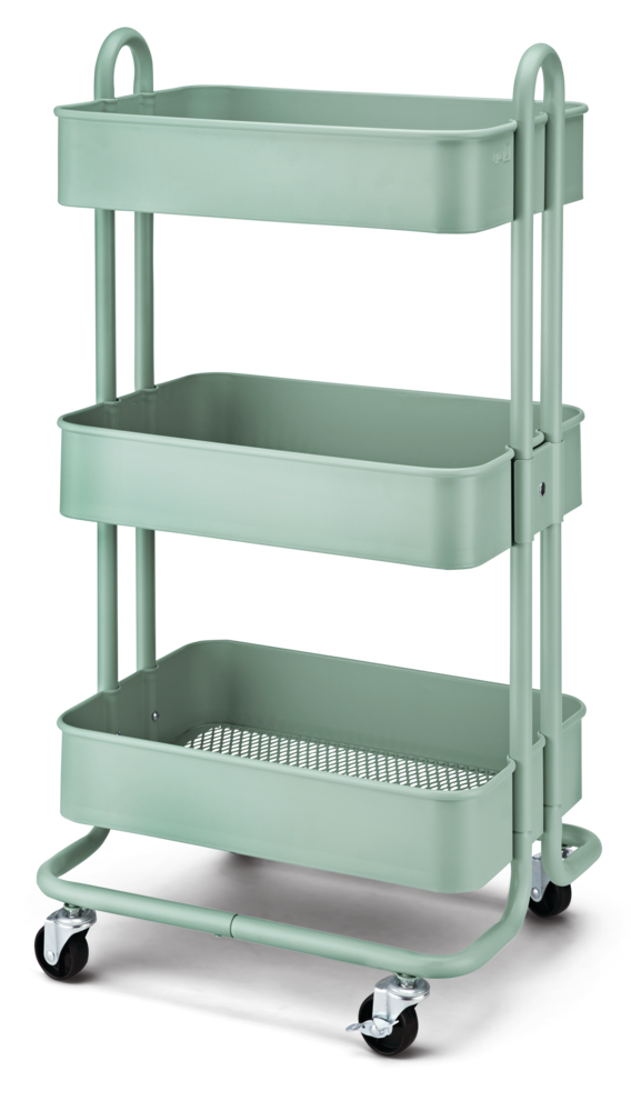 Momentum Steel 3-Tier Utility Cart with 4 Wheels, Eucalyptus S1