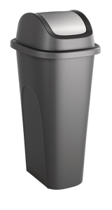 Plastic Rectangular Swing Lid Garbage Can, Black/Grey, 42-L