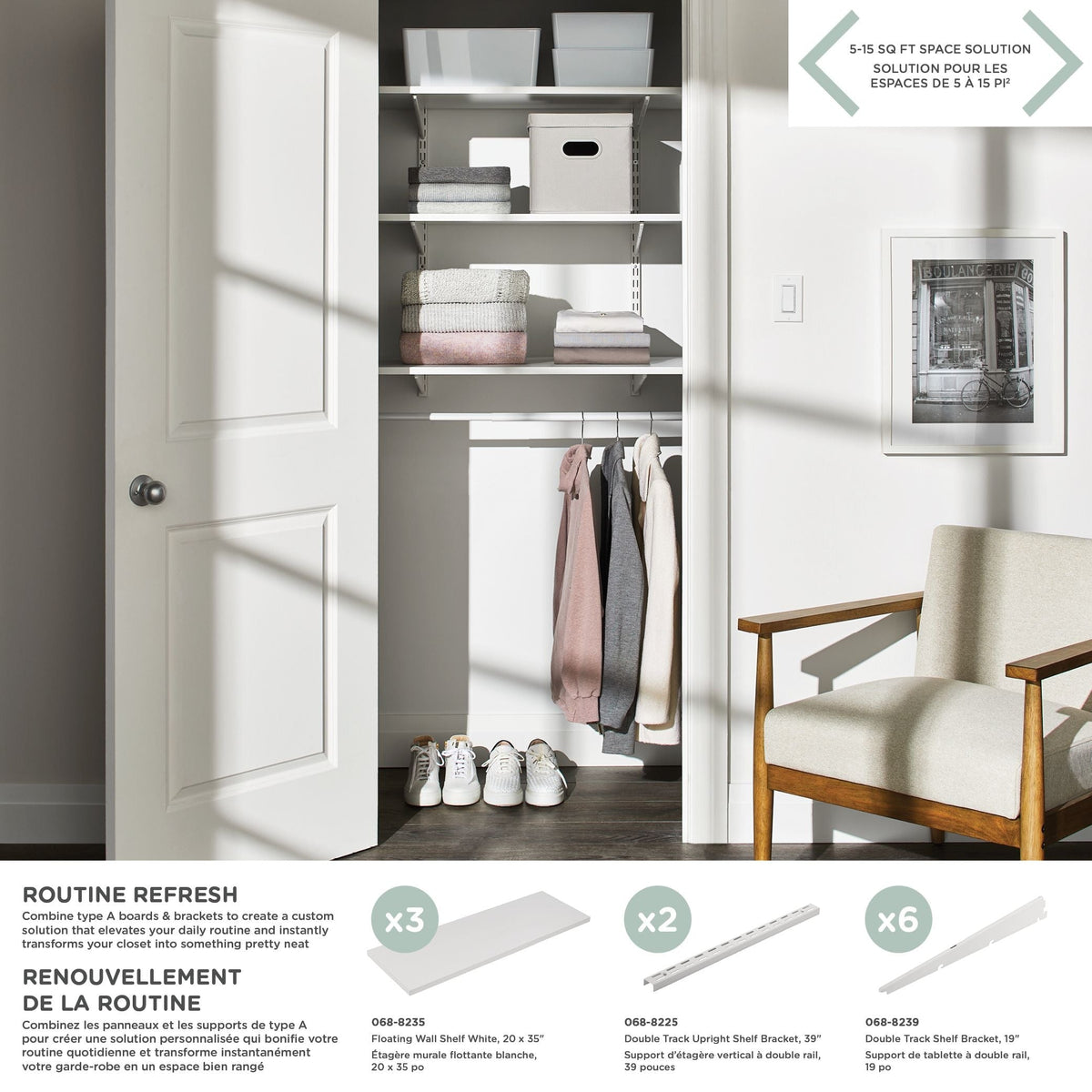 Wooden Floating Wall Shelf Board, White, 20 x 35-in