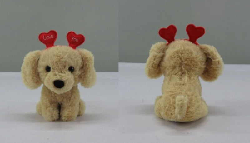 Valentine's Day Plush Dog with Heart Headband Gift for Valentine's/Anniversary Day, 6.5-in J7