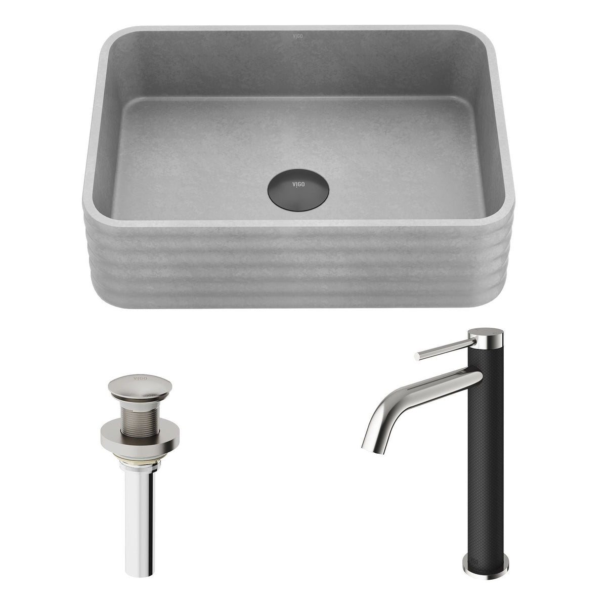 Cadman Grey Bathroom Sink/Basin Set with Lexington Faucet and Rectangular Vessel