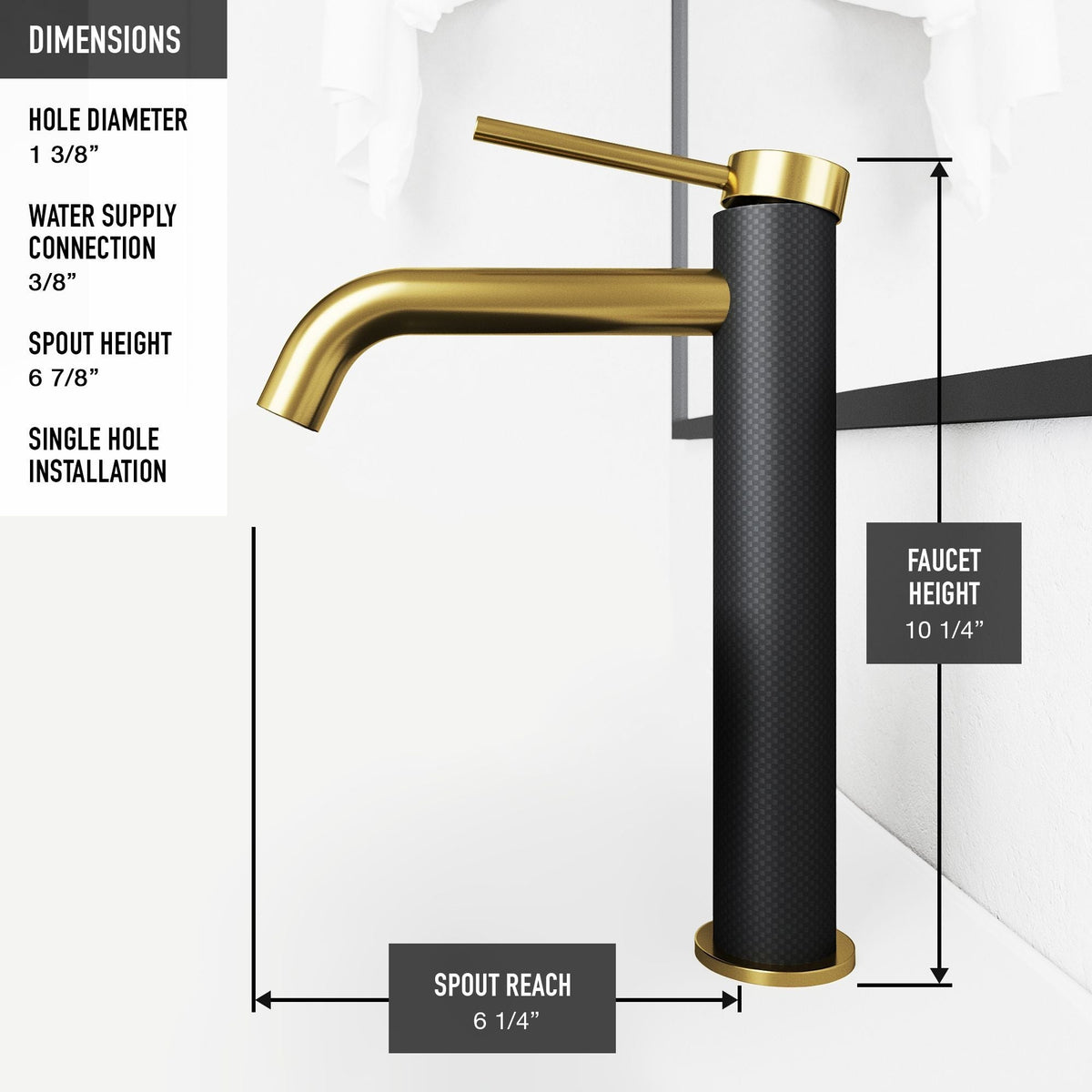 Lexington 8-in Gold/Carbon Fiber Vessel Bathroom Faucet