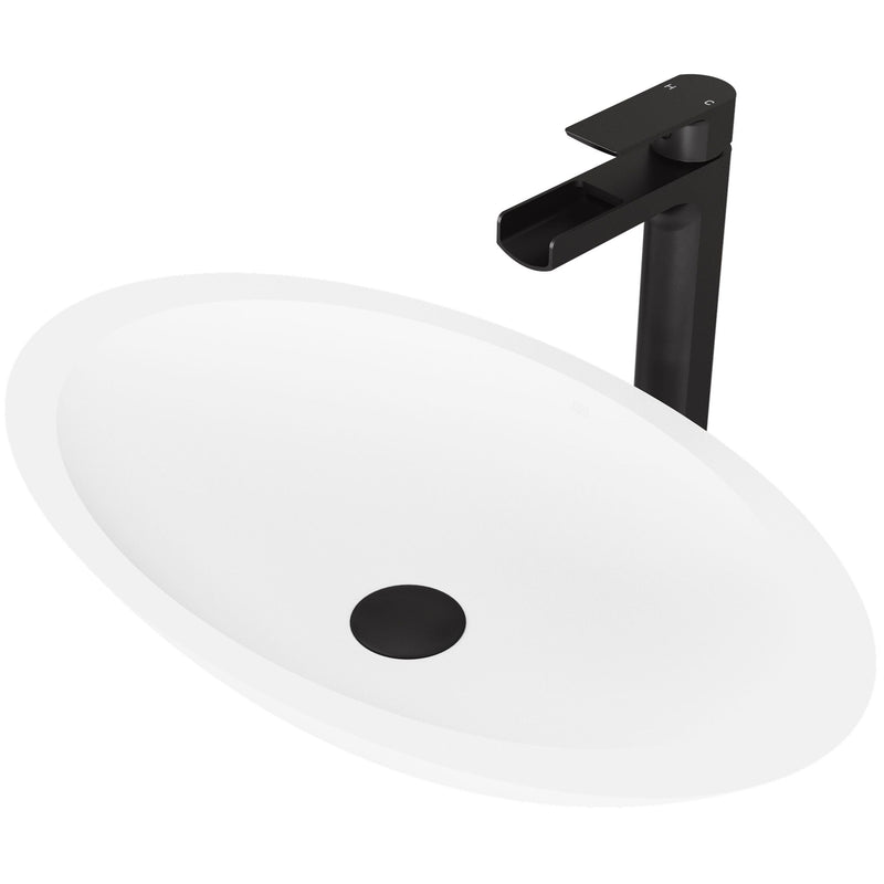 Wisteria White Bathroom Sink/Basin Set with Amada Faucet and Oval Composite Vessel V4