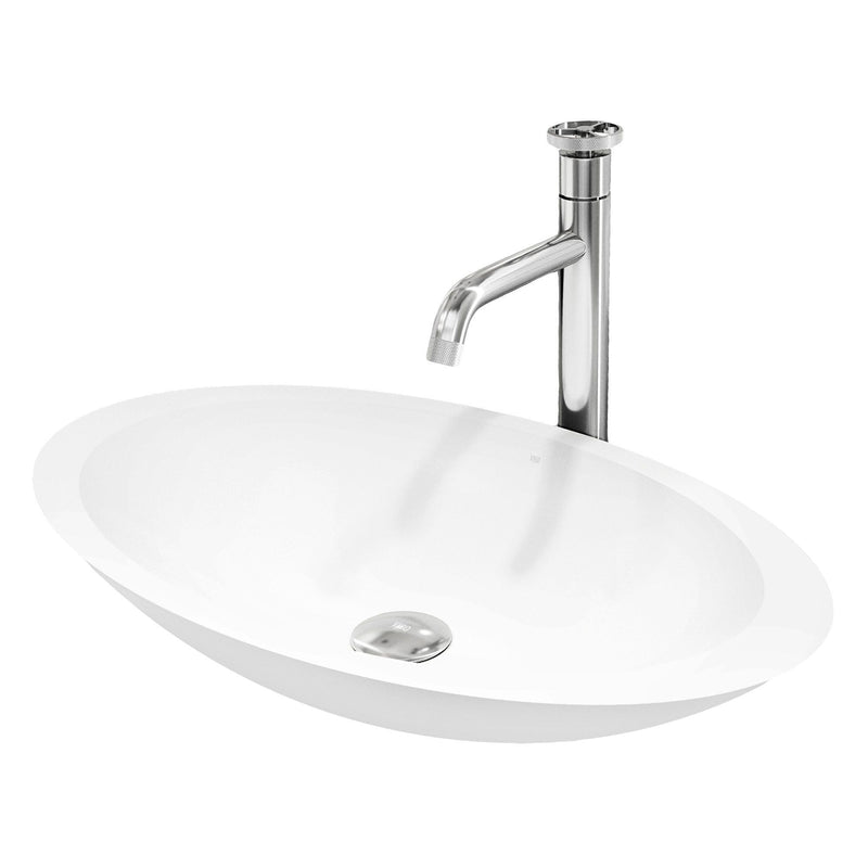 Wisteria White Bathroom Sink/Basin Set with Cass Faucet and Oval Composite Vessel C4